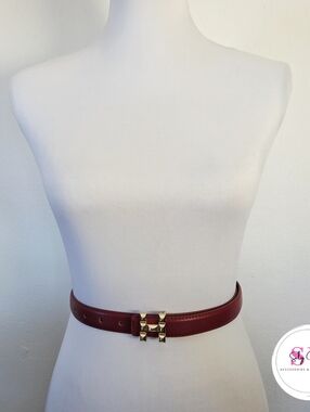 Red Belt With Textured Gold Buckle